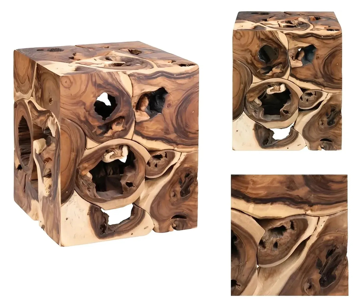 Ashcroft Organic Root Cube End Table – Natural Teak (Set of 2)