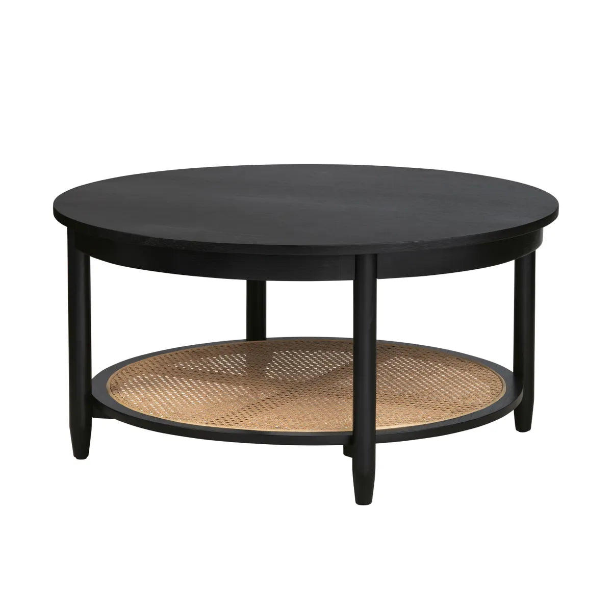 Hastwell Round Cane-Shelf Cocktail or Coffee Table