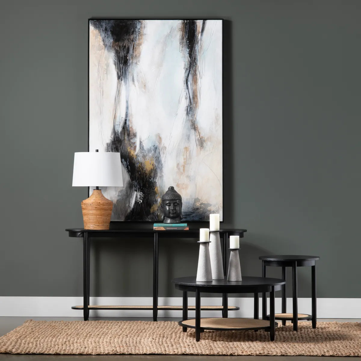 Hastwell Round Cane-Shelf Cocktail or Coffee Table