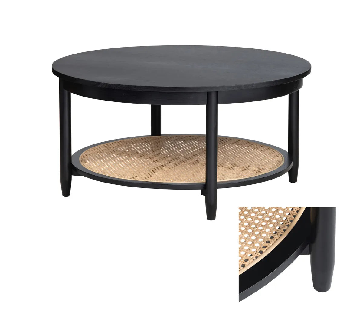 Hastwell Round Cane-Shelf Cocktail or Coffee Table