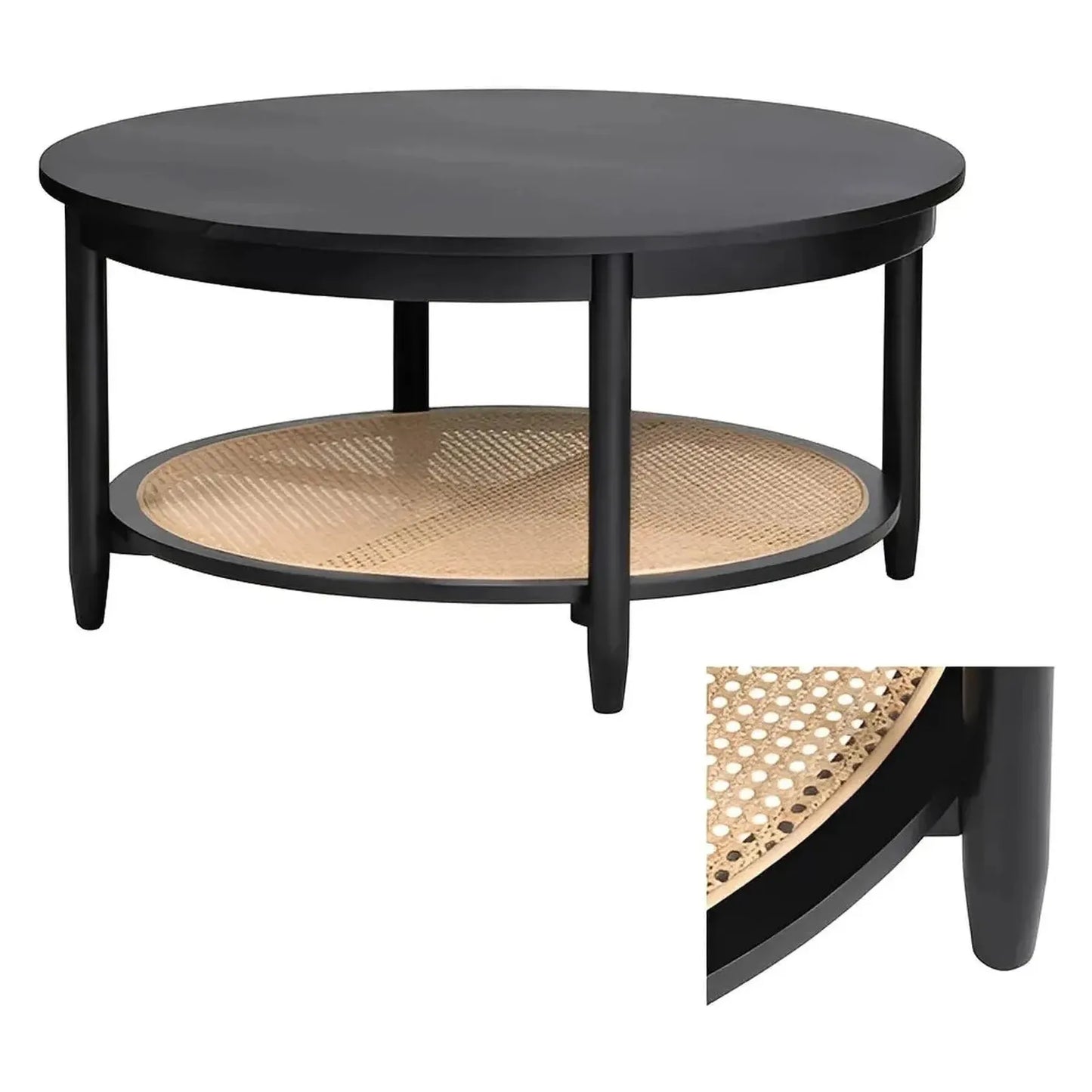 Hastwell Round Cane-Shelf Cocktail or Coffee Table