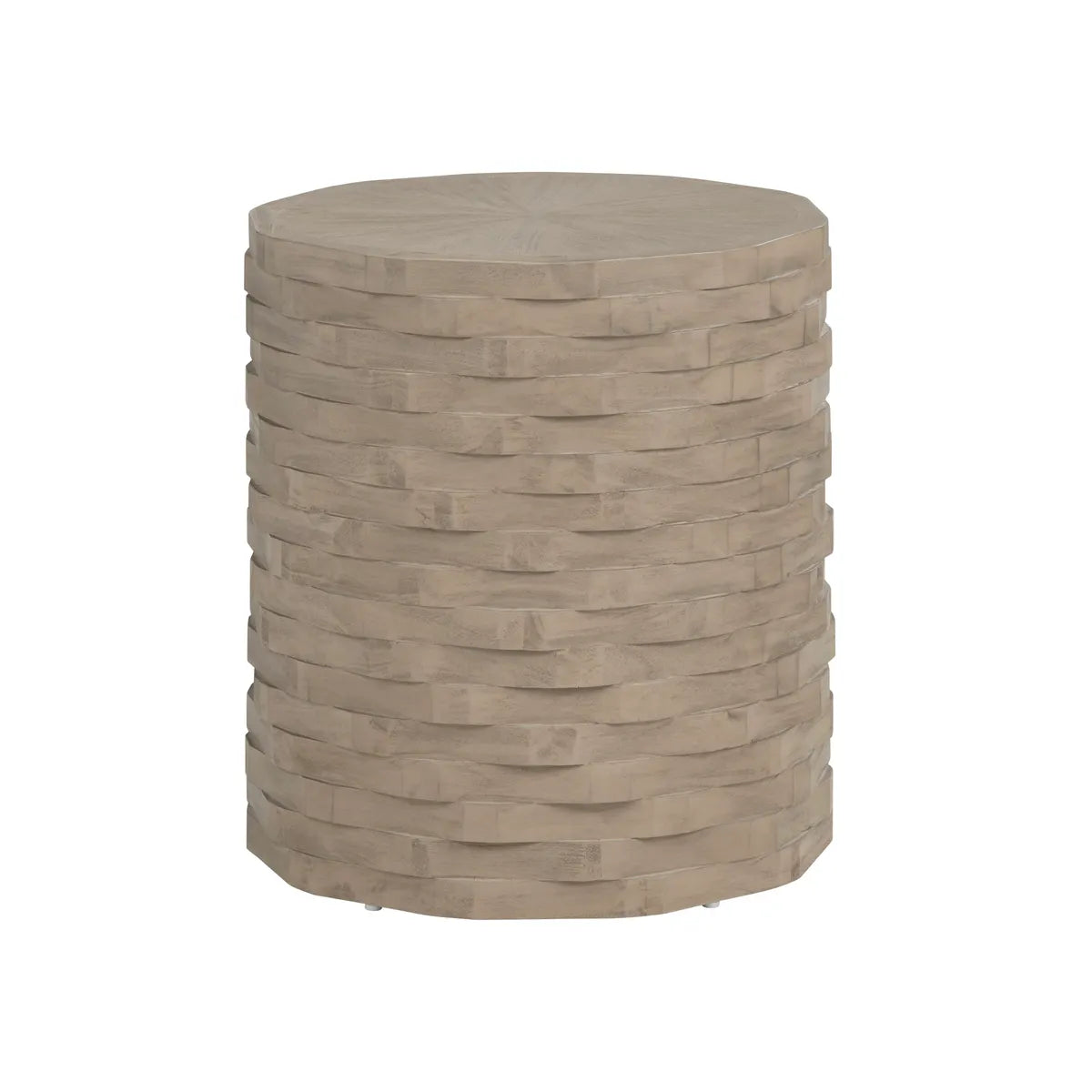 Wyndham Round Stacked Wood End Table – Sculpted Design (Set of 2)