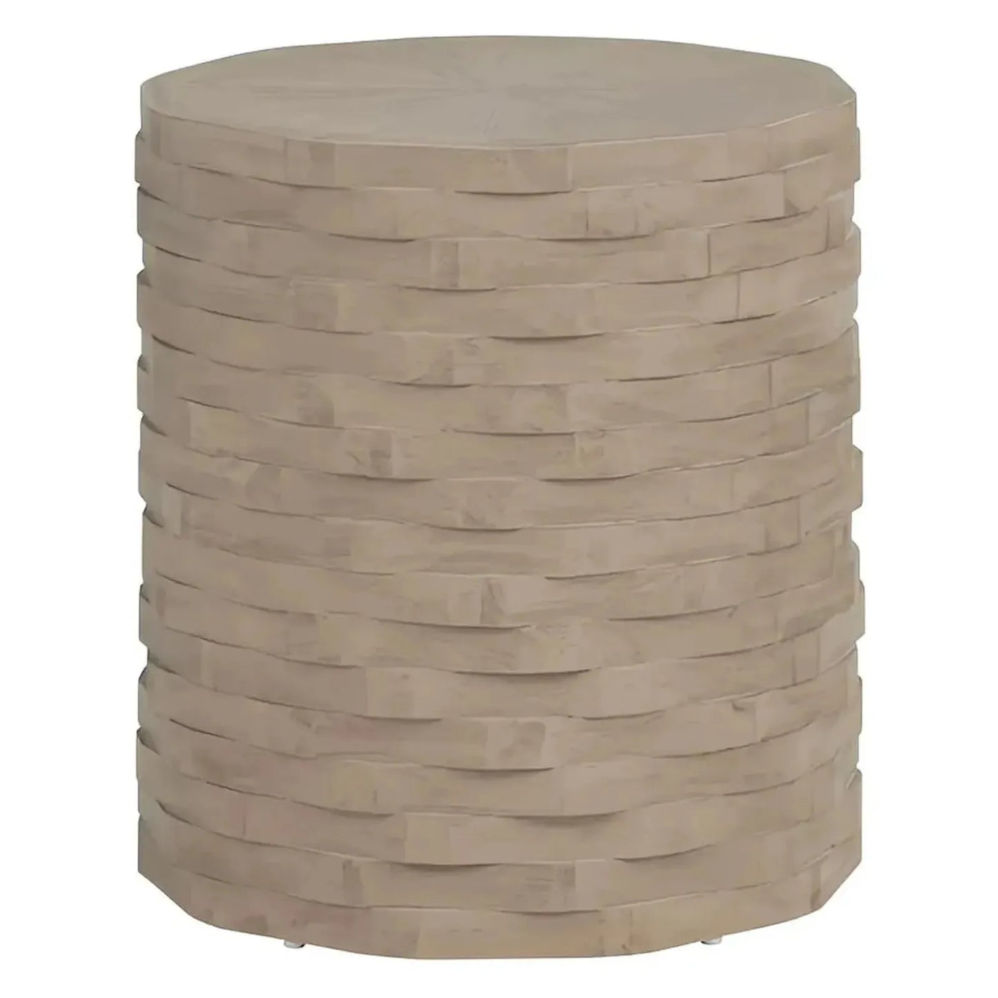 Wyndham Round Stacked Wood End Table – Sculpted Design (Set of 2)