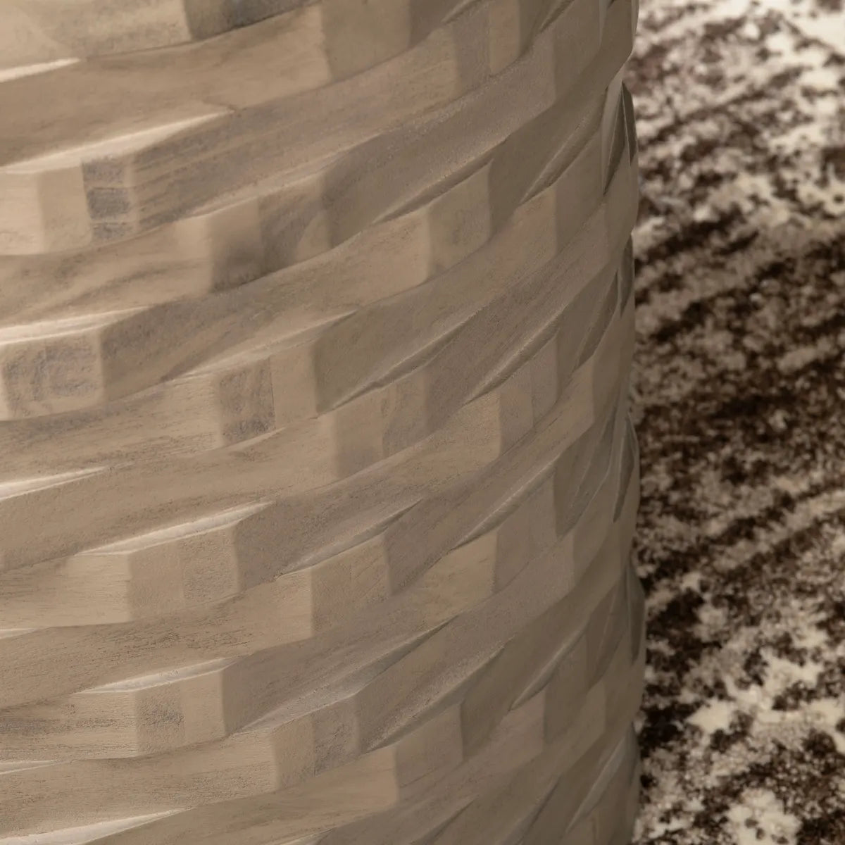 Wyndham Round Stacked Wood End Table – Sculpted Design (Set of 2)