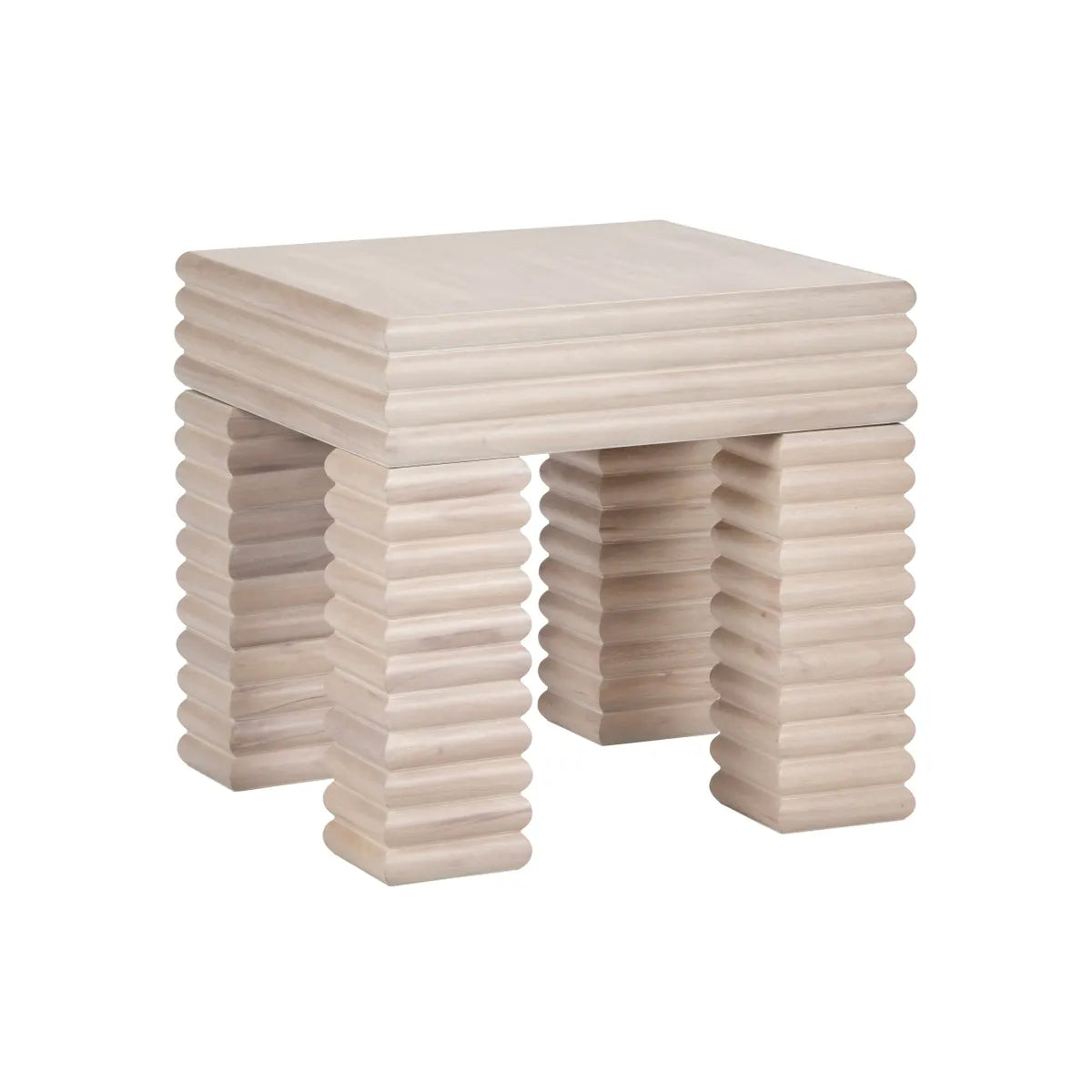 Wellington Square Ribbed Leg End Table – Whitewashed Finish (Set of 2)