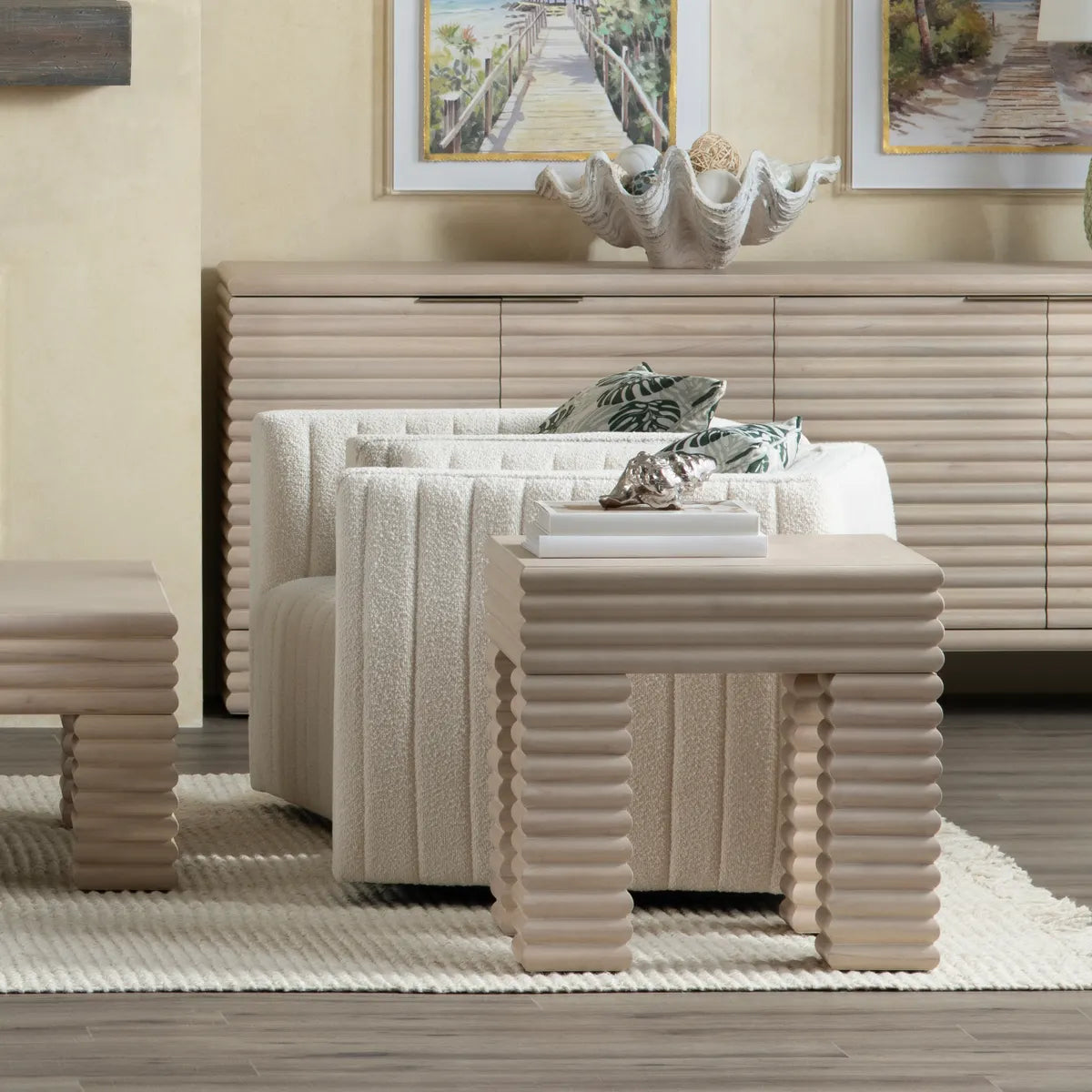 Wellington Square Ribbed Leg End Table – Whitewashed Finish (Set of 2)