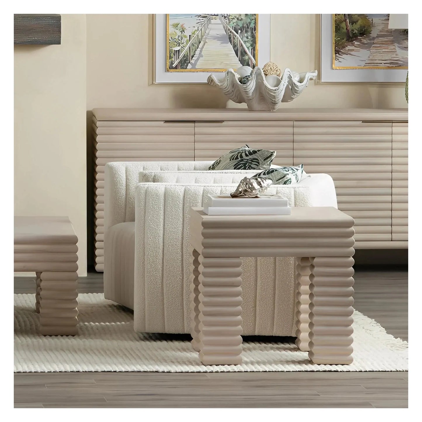 Wellington Square Ribbed Leg End Table – Whitewashed Finish (Set of 2)