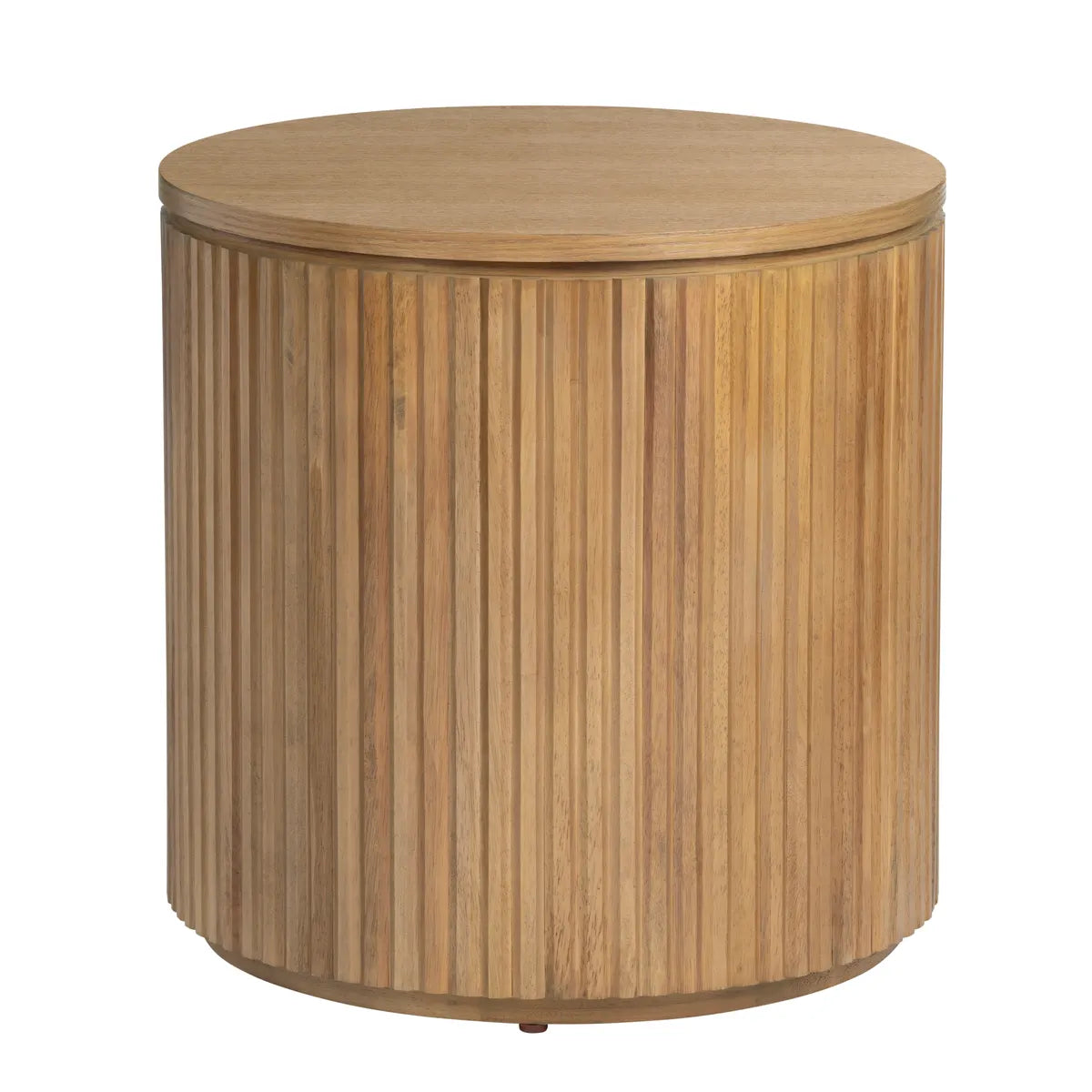 Covington Round Ribbed Wood End Table – Light Oak Finish (Set of 2)