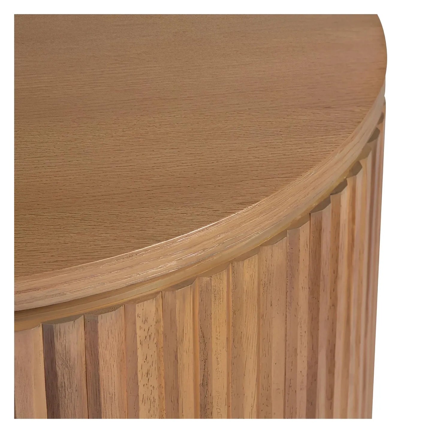 Covington Round Ribbed Wood End Table – Light Oak Finish (Set of 2)