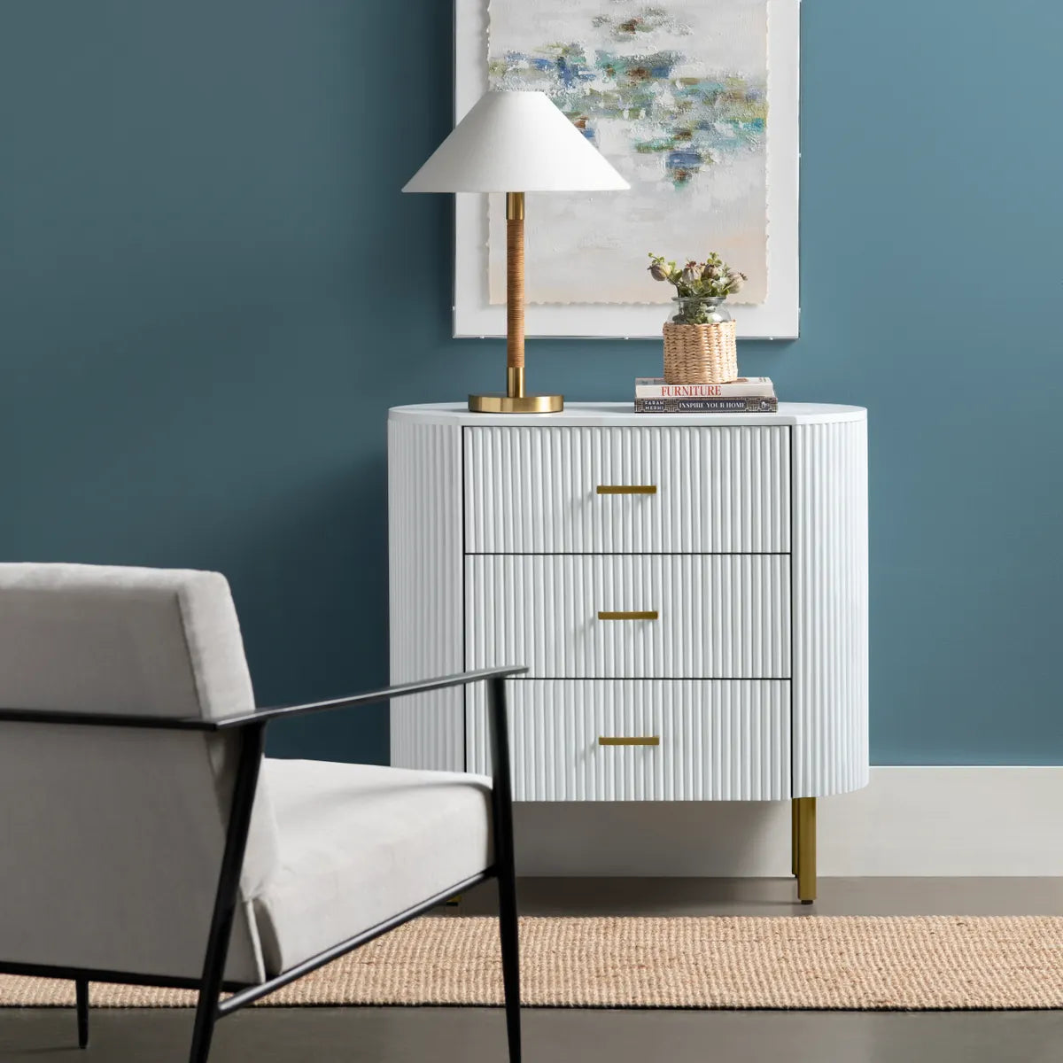 Camden Painted White Nightstands (2-Pack) Transitional, tapered legs, felt-lined top drawers