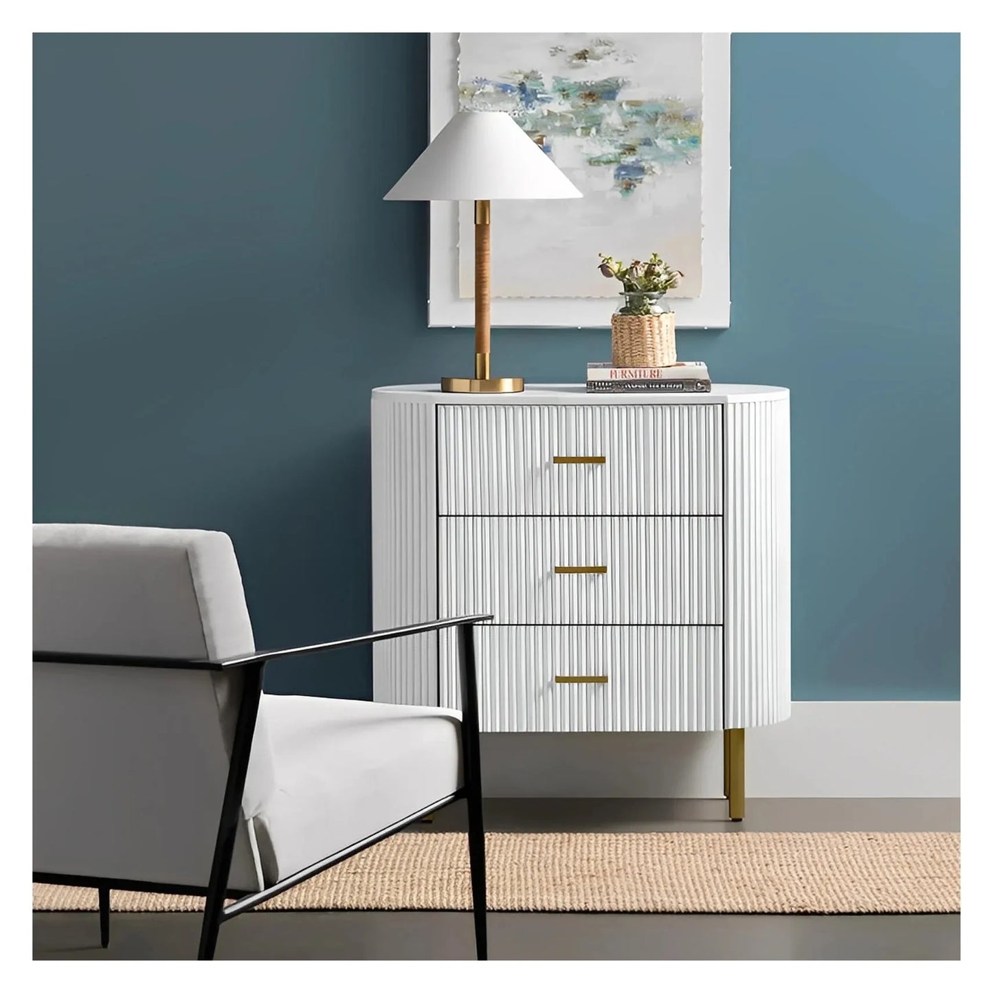 Camden Painted White Nightstands (2-Pack) Transitional, tapered legs, felt-lined top drawers