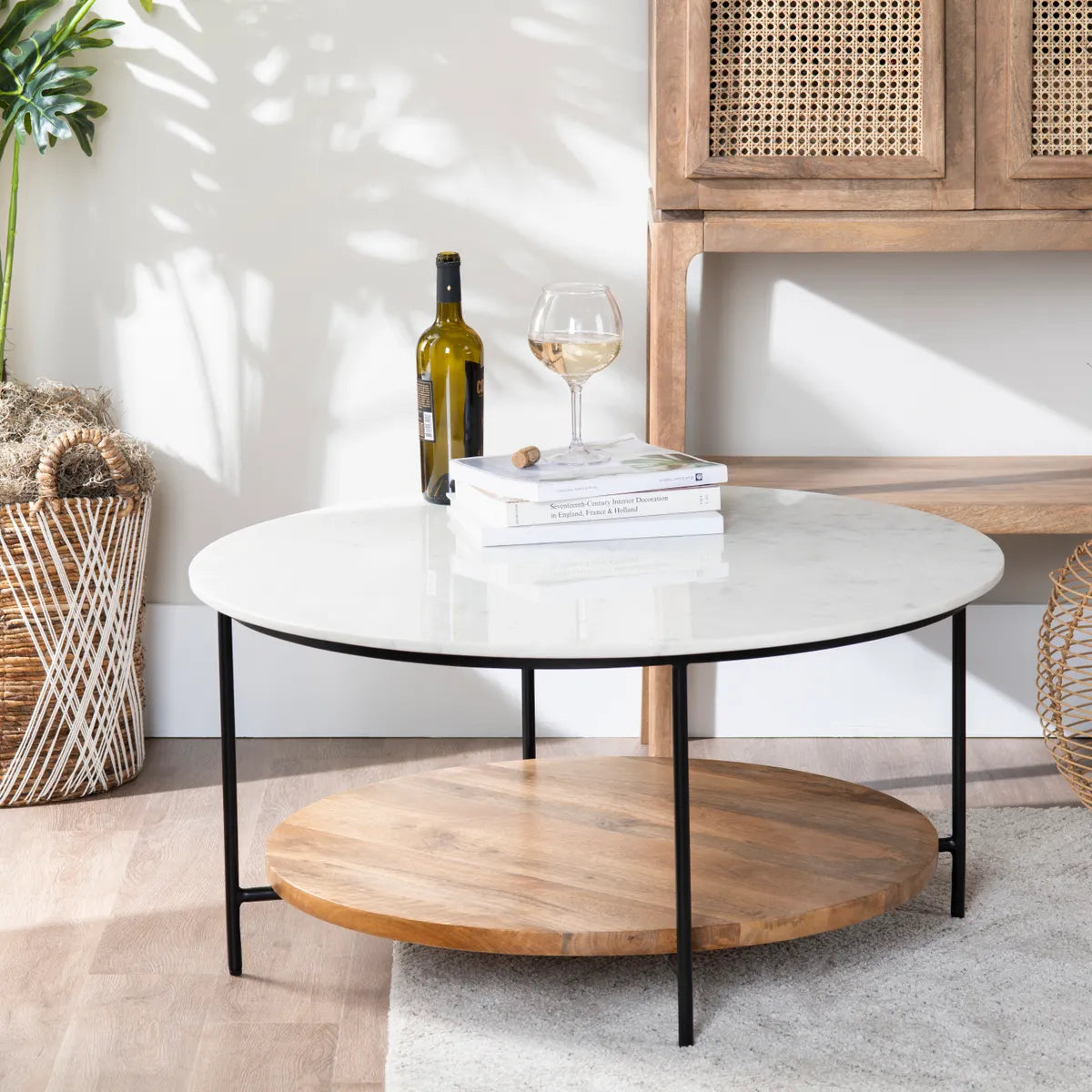 Ashmont Drive Round Marble & Wood Cocktail or Coffee Table