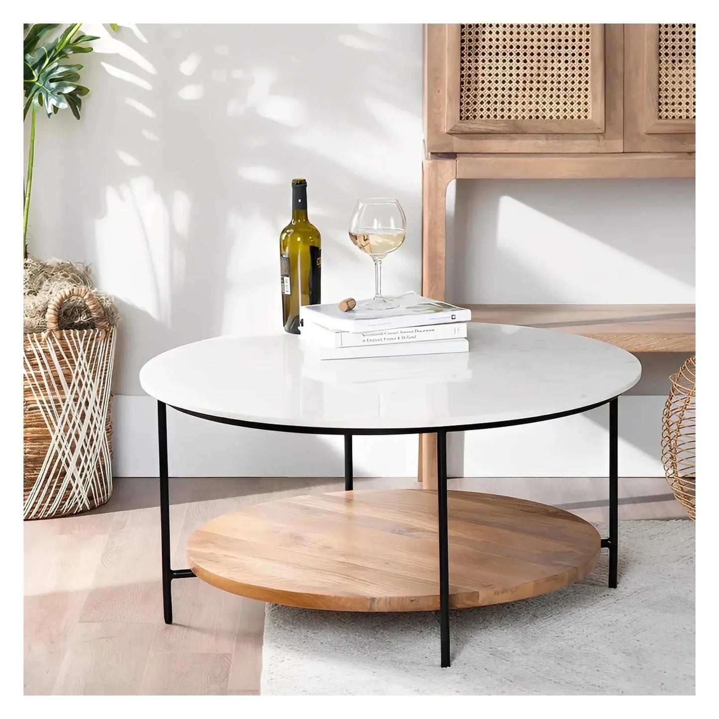 Ashmont Drive Round Marble & Wood Cocktail or Coffee Table