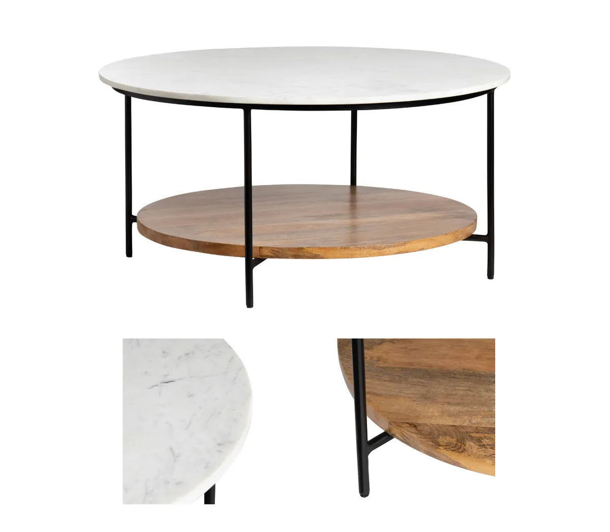Ashmont Drive Round Marble & Wood Cocktail or Coffee Table