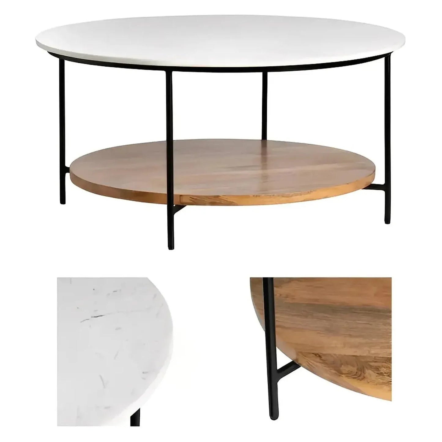 Ashmont Drive Round Marble & Wood Cocktail or Coffee Table