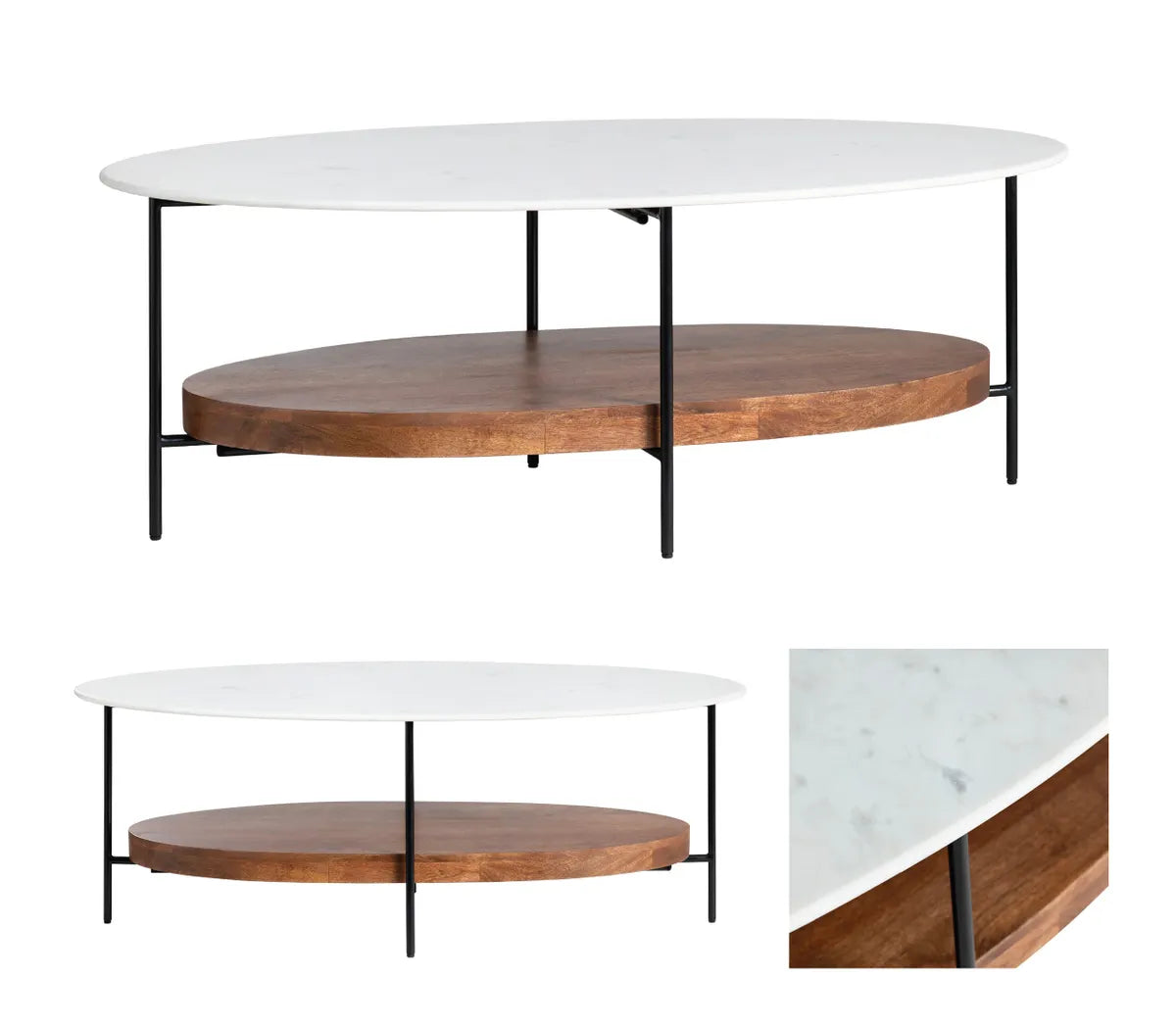 Ashmont Drive Oval Marble & Wood Cocktail or Coffee Table