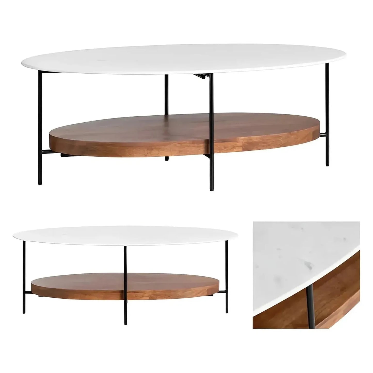 Ashmont Drive Oval Marble & Wood Cocktail or Coffee Table