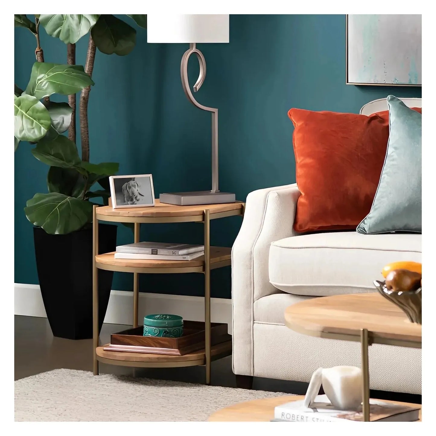 Redmond End Table (Set of 2) - Round - Solid Wood - Metal Frame - Storage