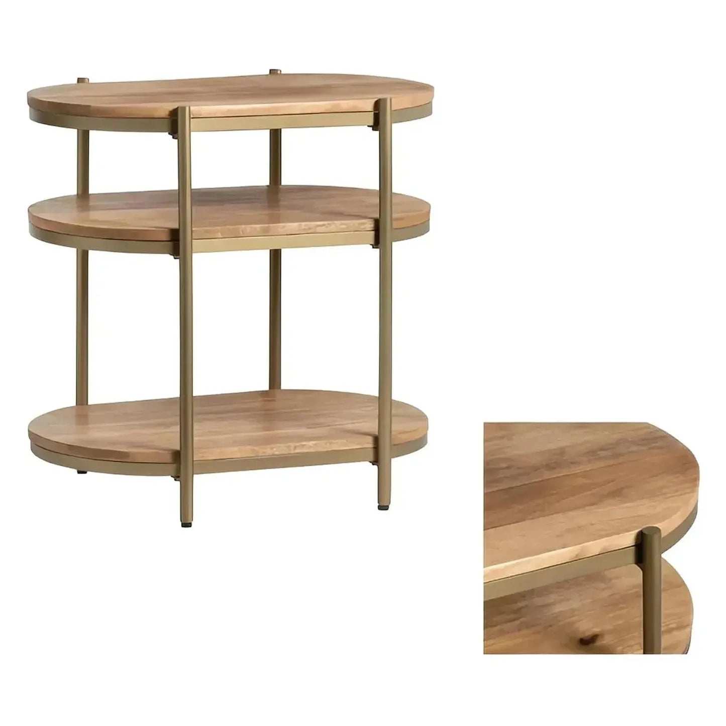 Redmond End Table (Set of 2) - Round - Solid Wood - Metal Frame - Storage