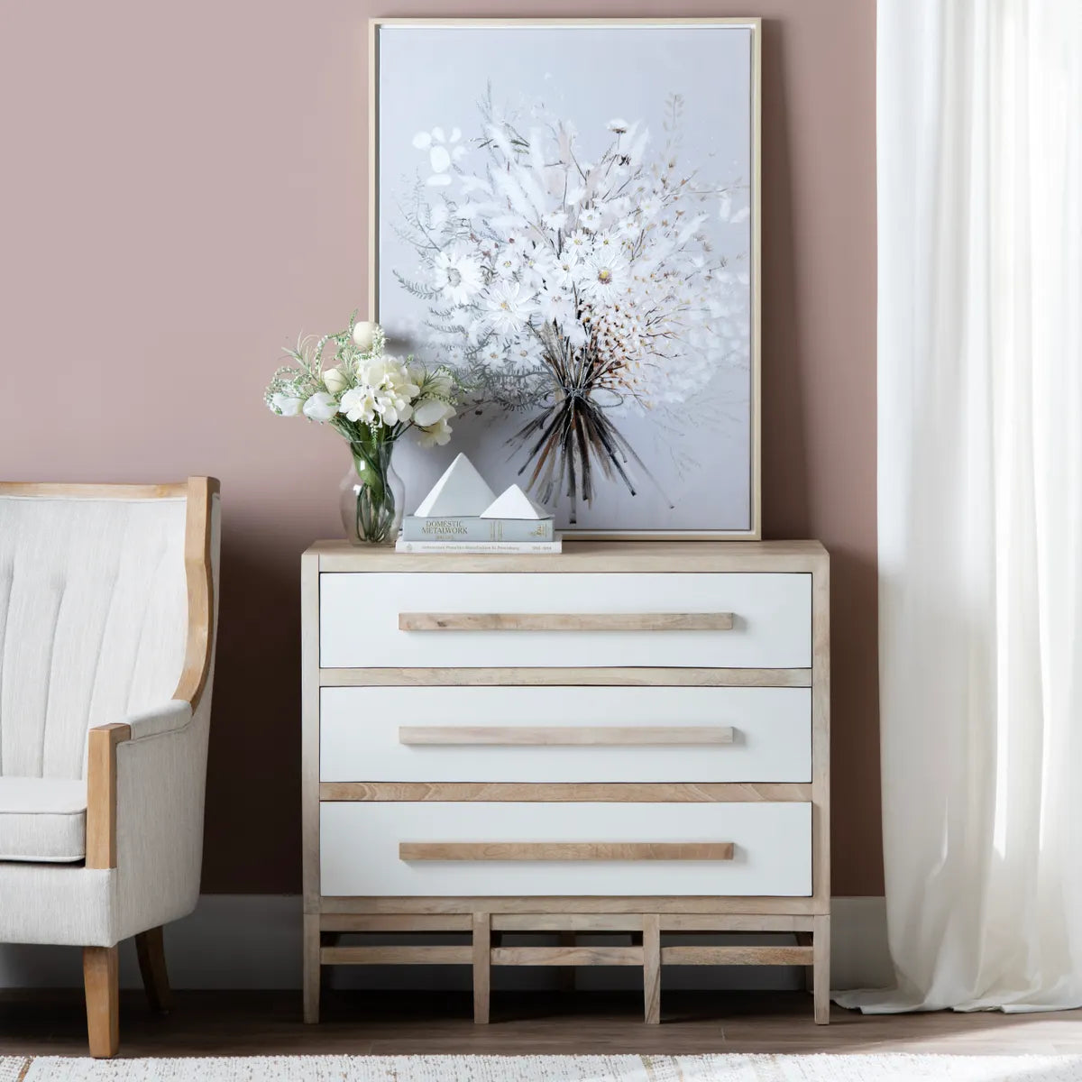 Lenox Stained White Nightstands (2-Pack), Mango Wood, Coastal, Transitional, tapered legs, solid wood craftsmanship