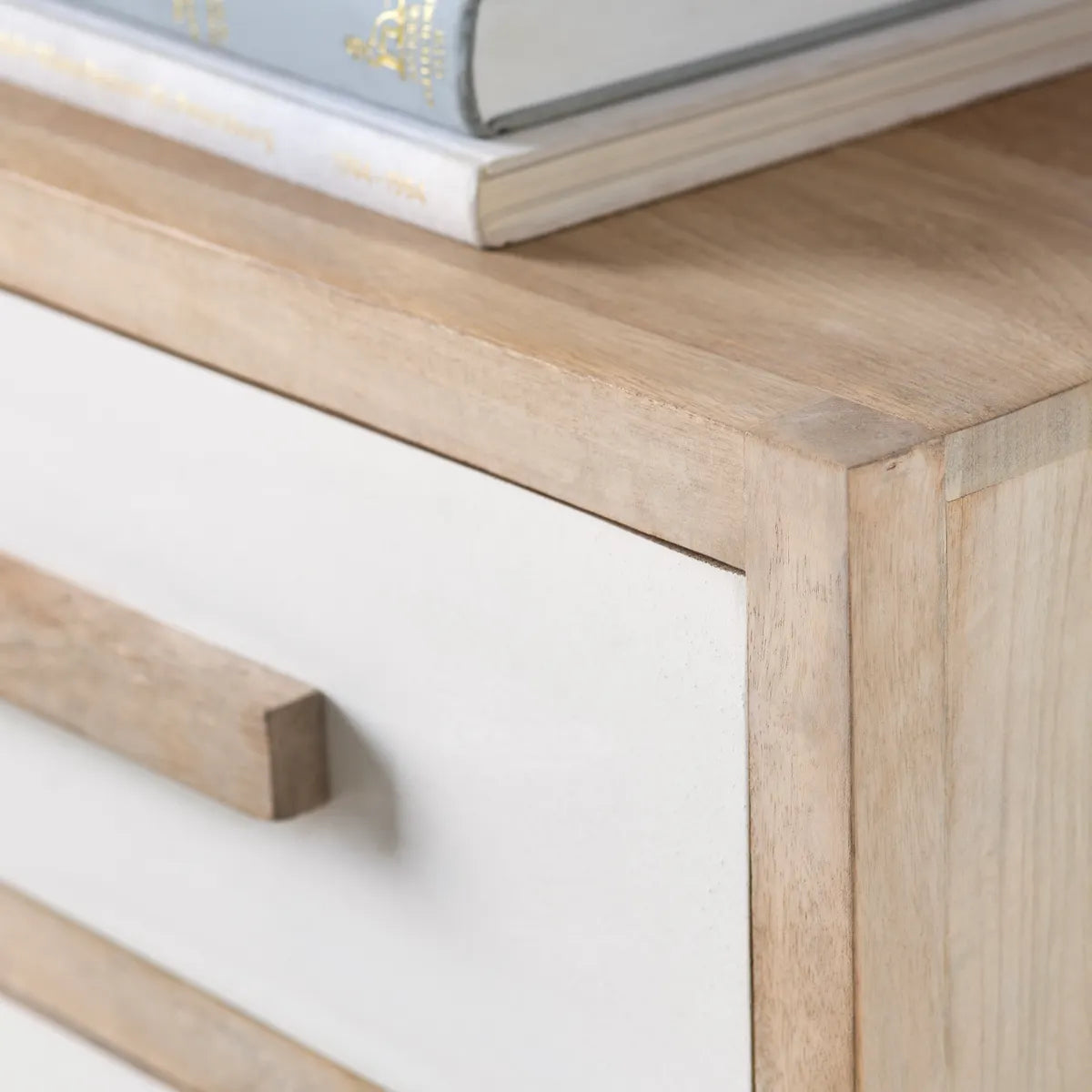 Lenox Stained White Nightstands (2-Pack), Mango Wood, Coastal, Transitional, tapered legs, solid wood craftsmanship