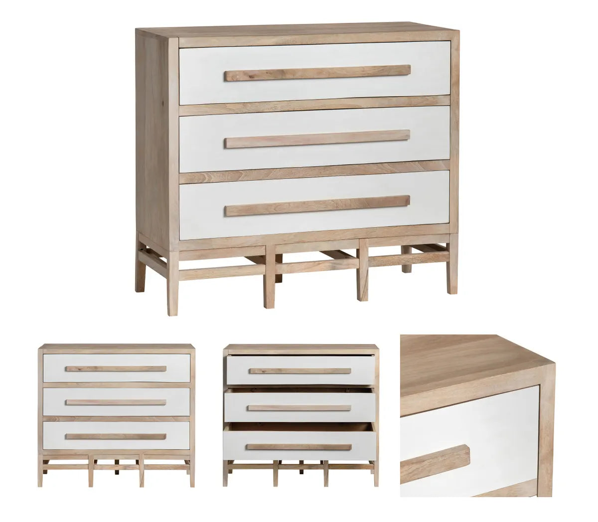 Lenox Stained White Nightstands (2-Pack), Mango Wood, Coastal, Transitional, tapered legs, solid wood craftsmanship
