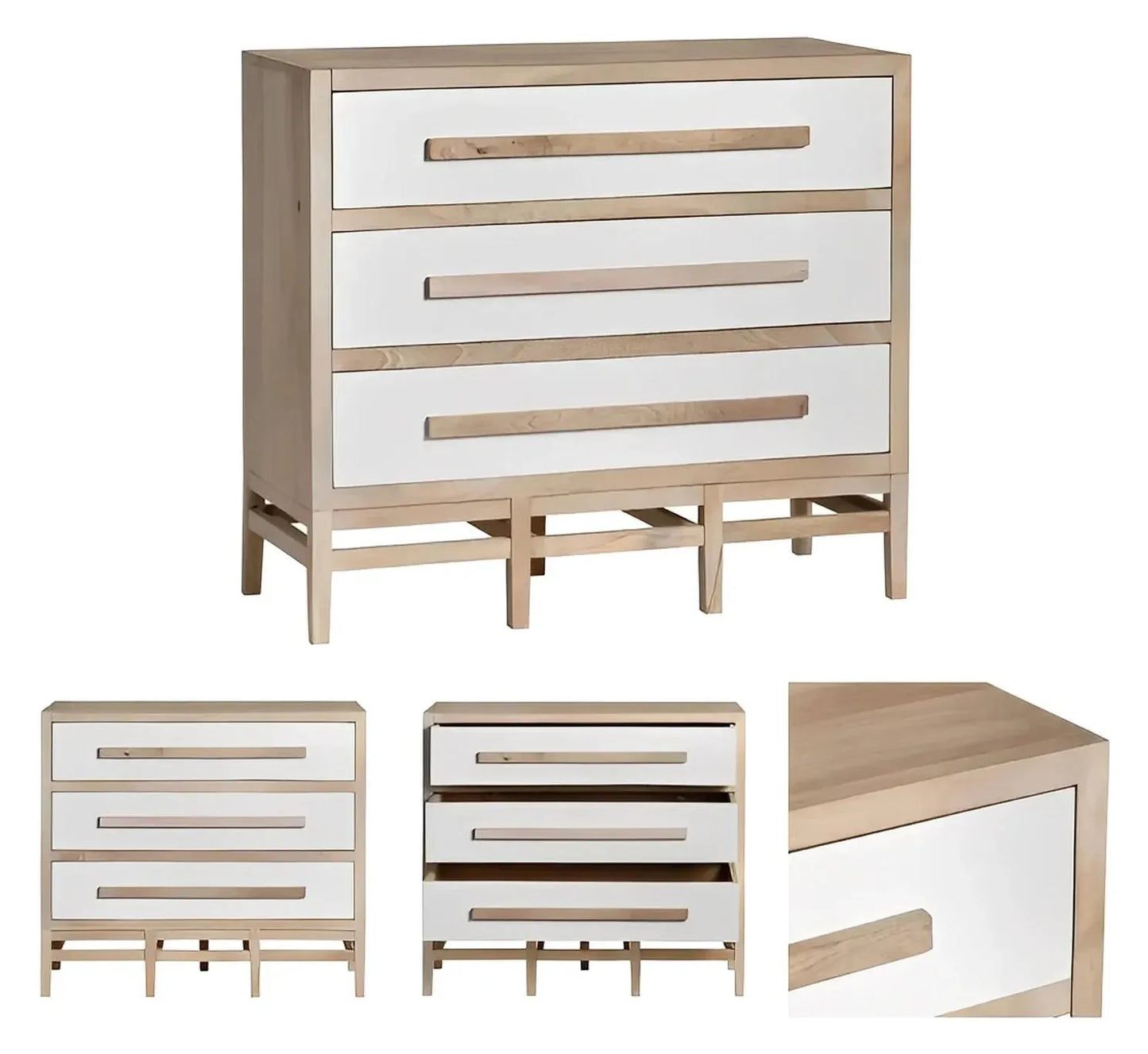 Lenox Stained White Nightstands (2-Pack), Mango Wood, Coastal, Transitional, tapered legs, solid wood craftsmanship
