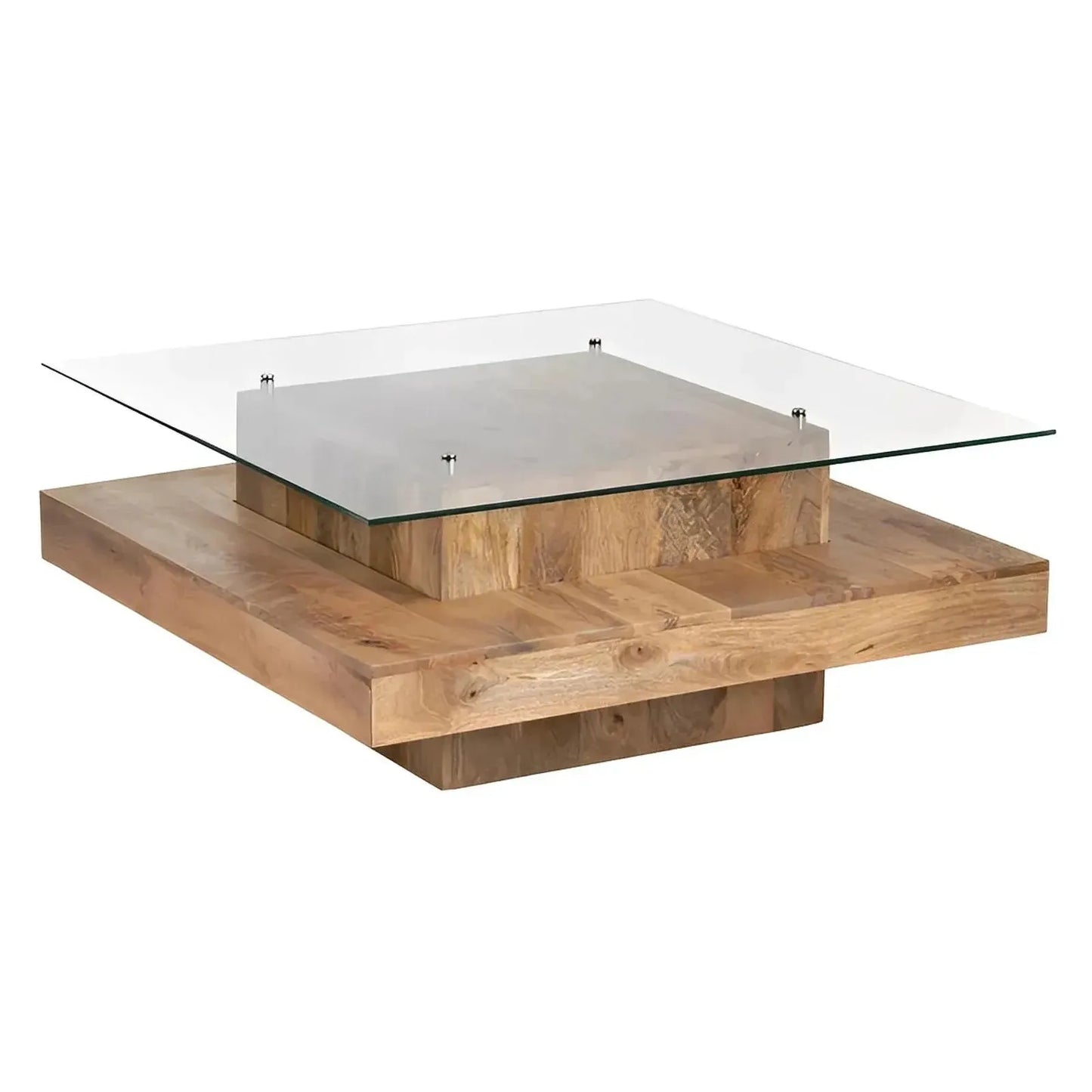 Halifax Tiered Glass & Wood Cocktail or Coffee Table