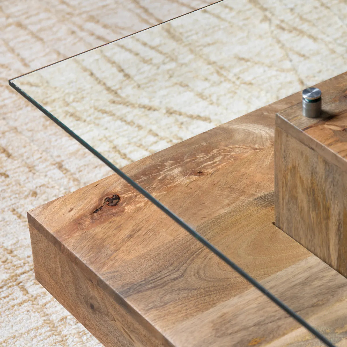 Halifax Tiered Glass & Wood Cocktail or Coffee Table