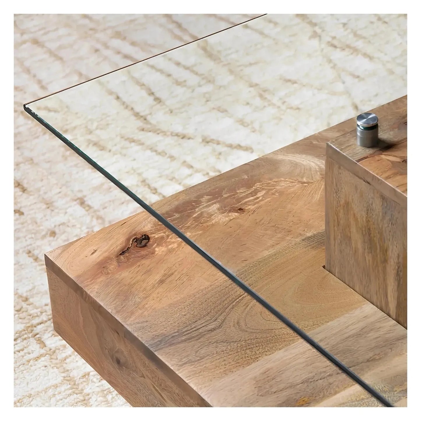 Halifax Tiered Glass & Wood Cocktail or Coffee Table