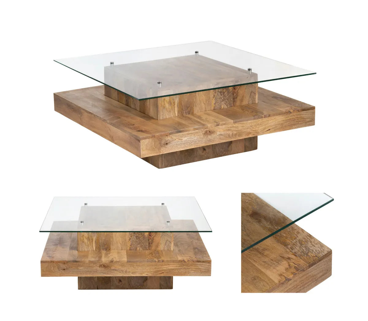 Halifax Tiered Glass & Wood Cocktail or Coffee Table
