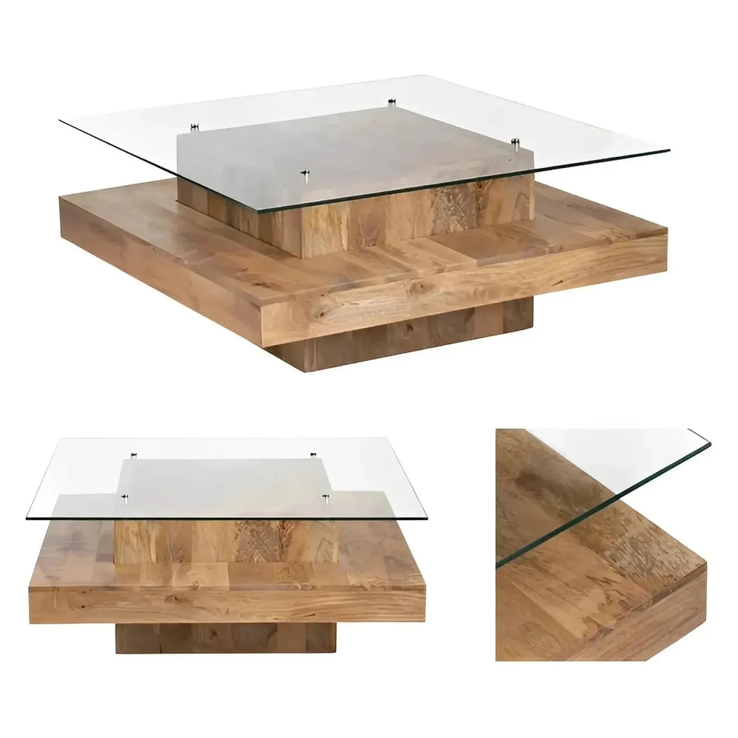 Halifax Tiered Glass & Wood Cocktail or Coffee Table