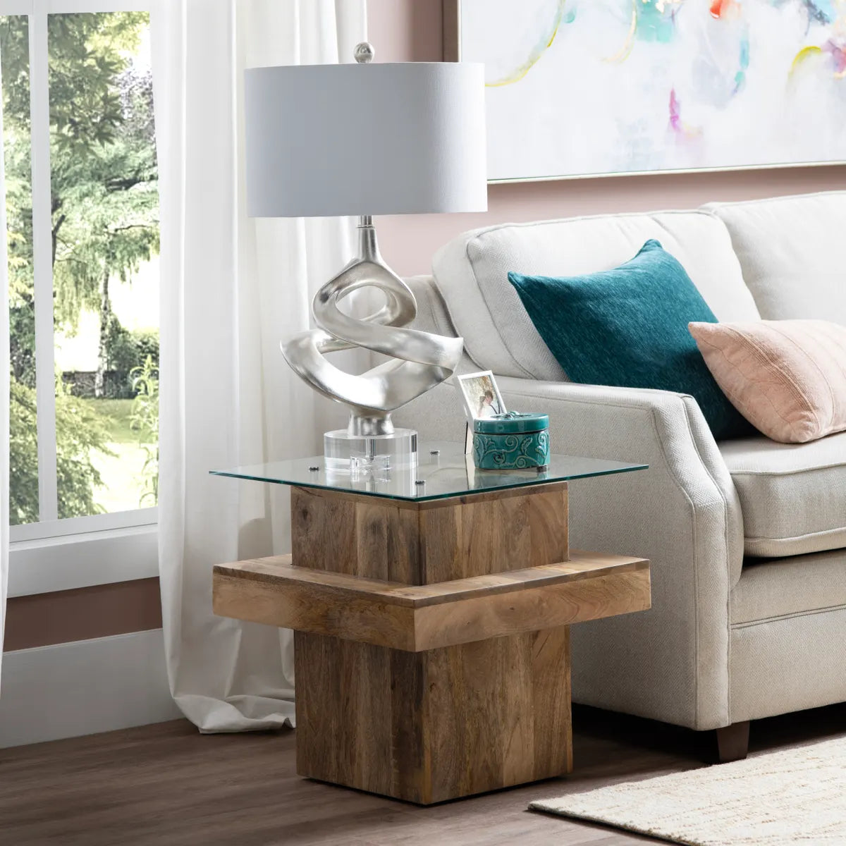 Halifax End Table (Set of 2) - Solid Wood - Glass Top