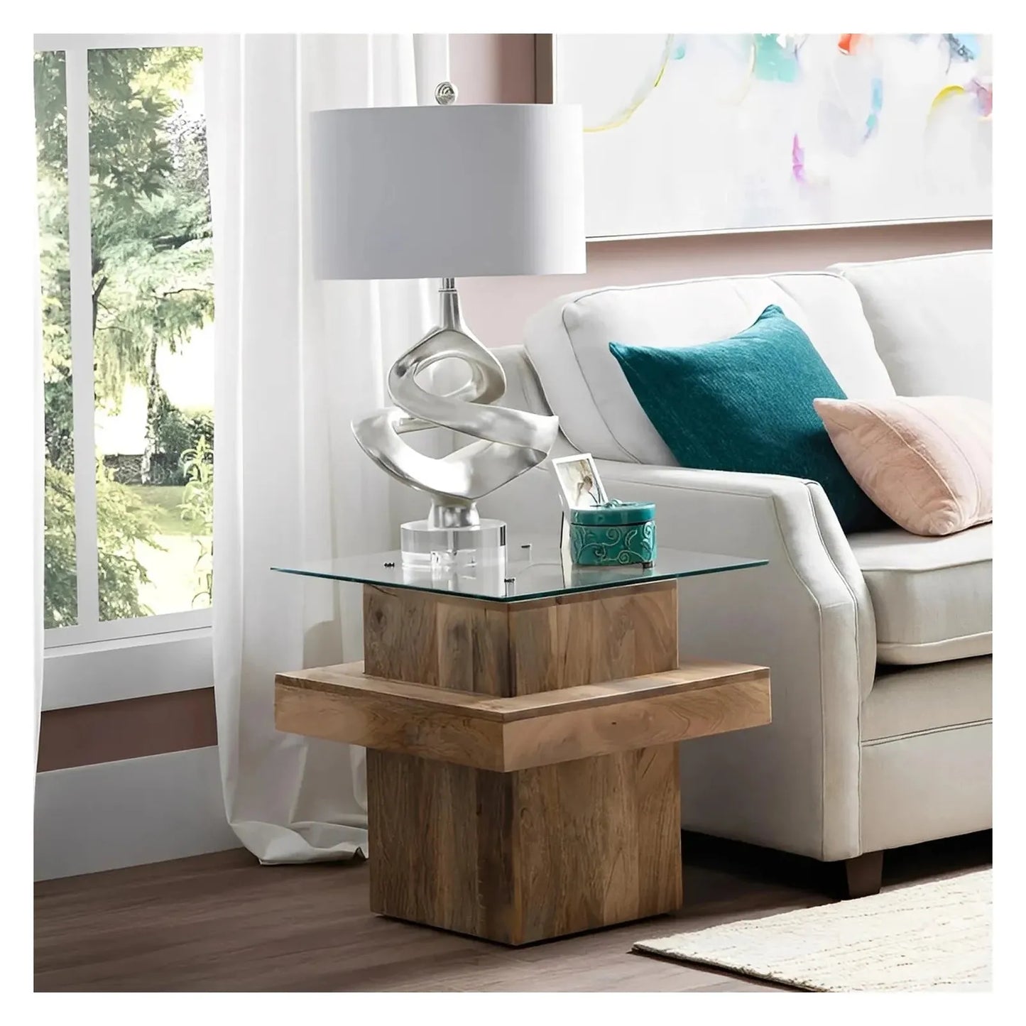 Halifax End Table (Set of 2) - Solid Wood - Glass Top