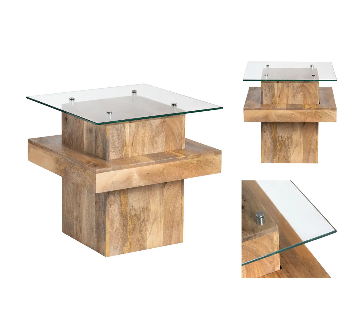 Halifax End Table (Set of 2) - Solid Wood - Glass Top