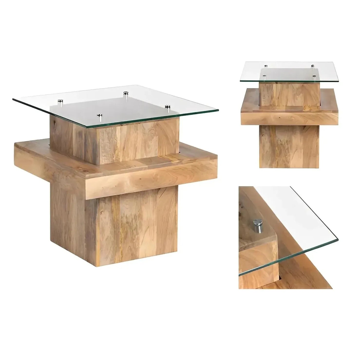 Halifax End Table (Set of 2) - Solid Wood - Glass Top