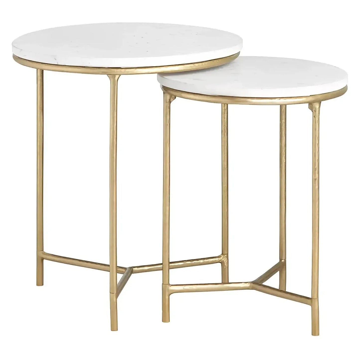 Friarwood End Table (Set of 2) - Round - Solid Wood - Metal Frame - Marble Top