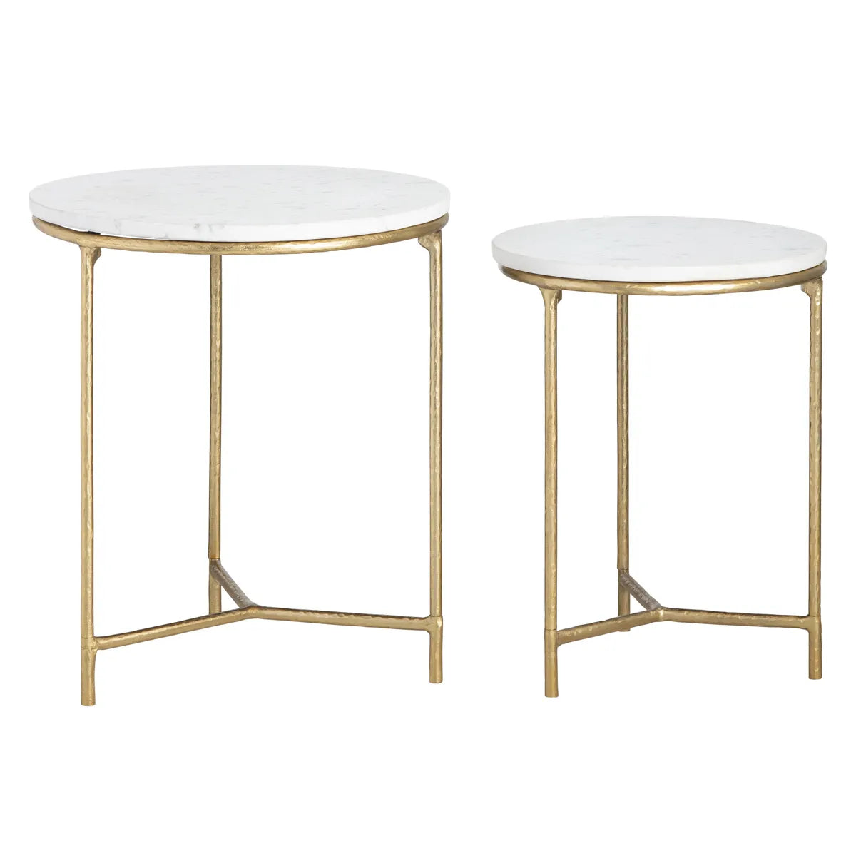 Friarwood End Table (Set of 2) - Round - Solid Wood - Metal Frame - Marble Top