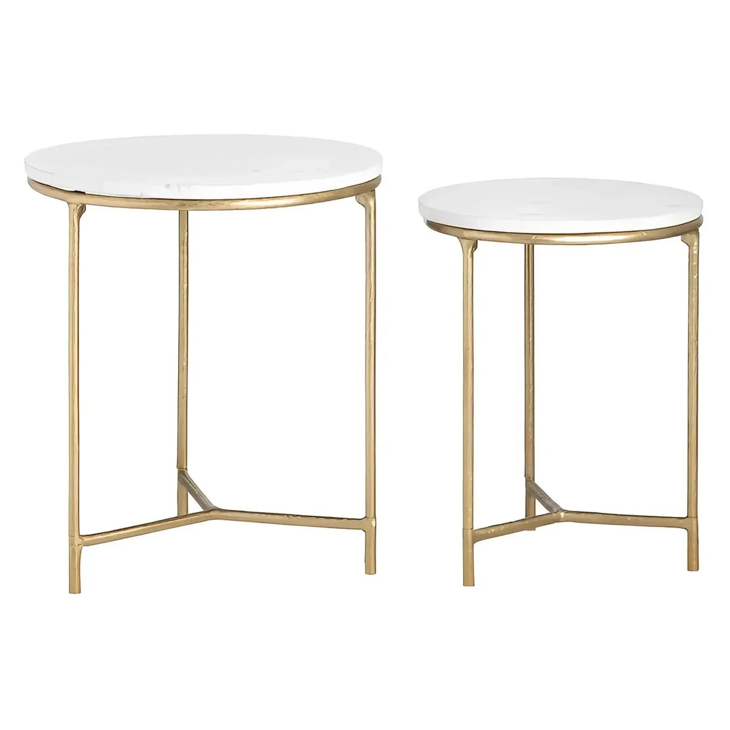 Friarwood End Table (Set of 2) - Round - Solid Wood - Metal Frame - Marble Top