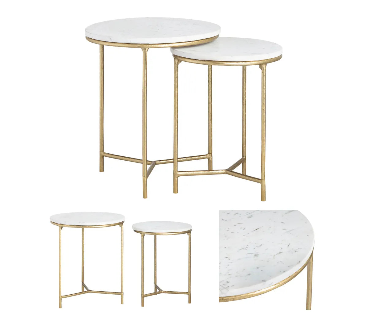 Friarwood End Table (Set of 2) - Round - Solid Wood - Metal Frame - Marble Top