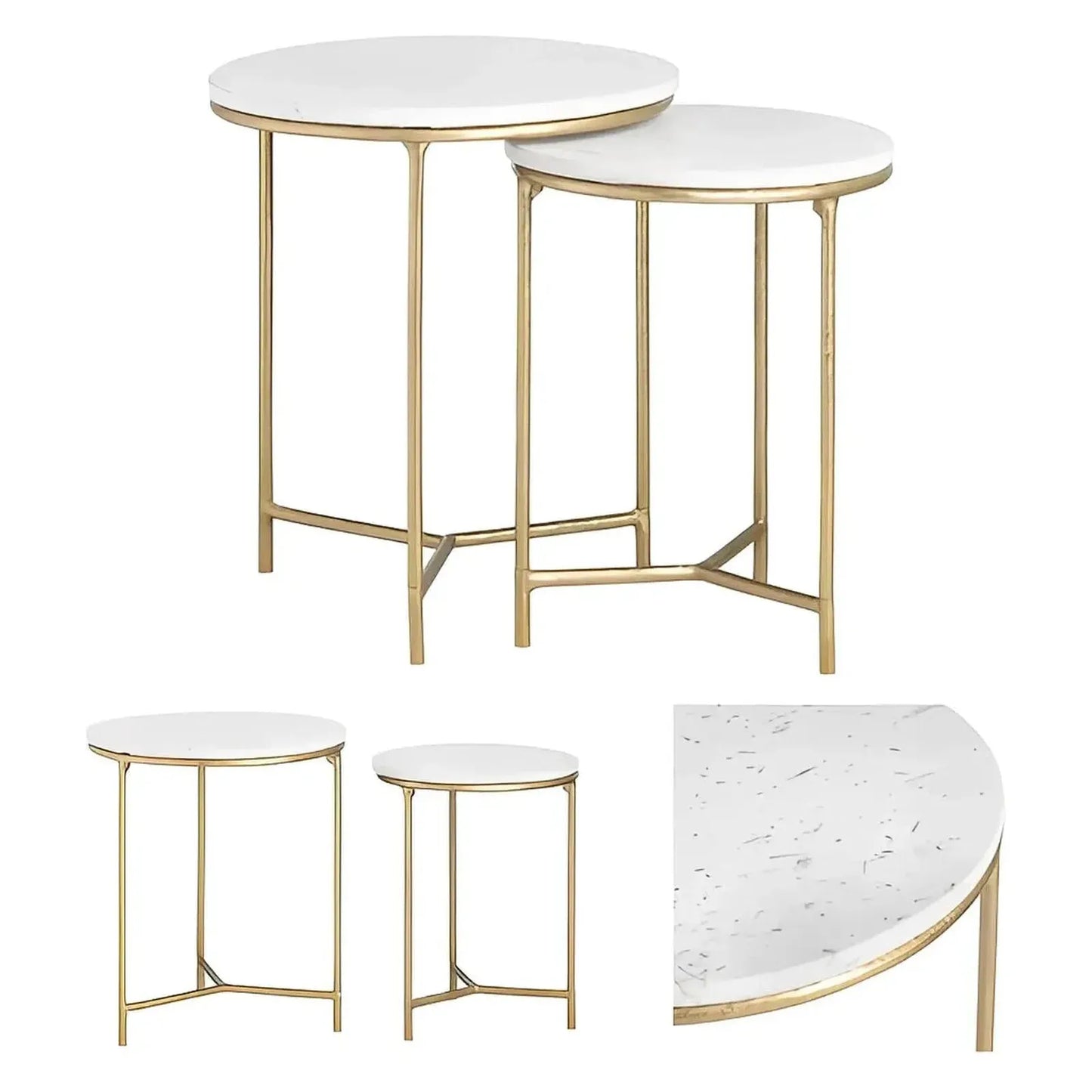 Friarwood End Table (Set of 2) - Round - Solid Wood - Metal Frame - Marble Top