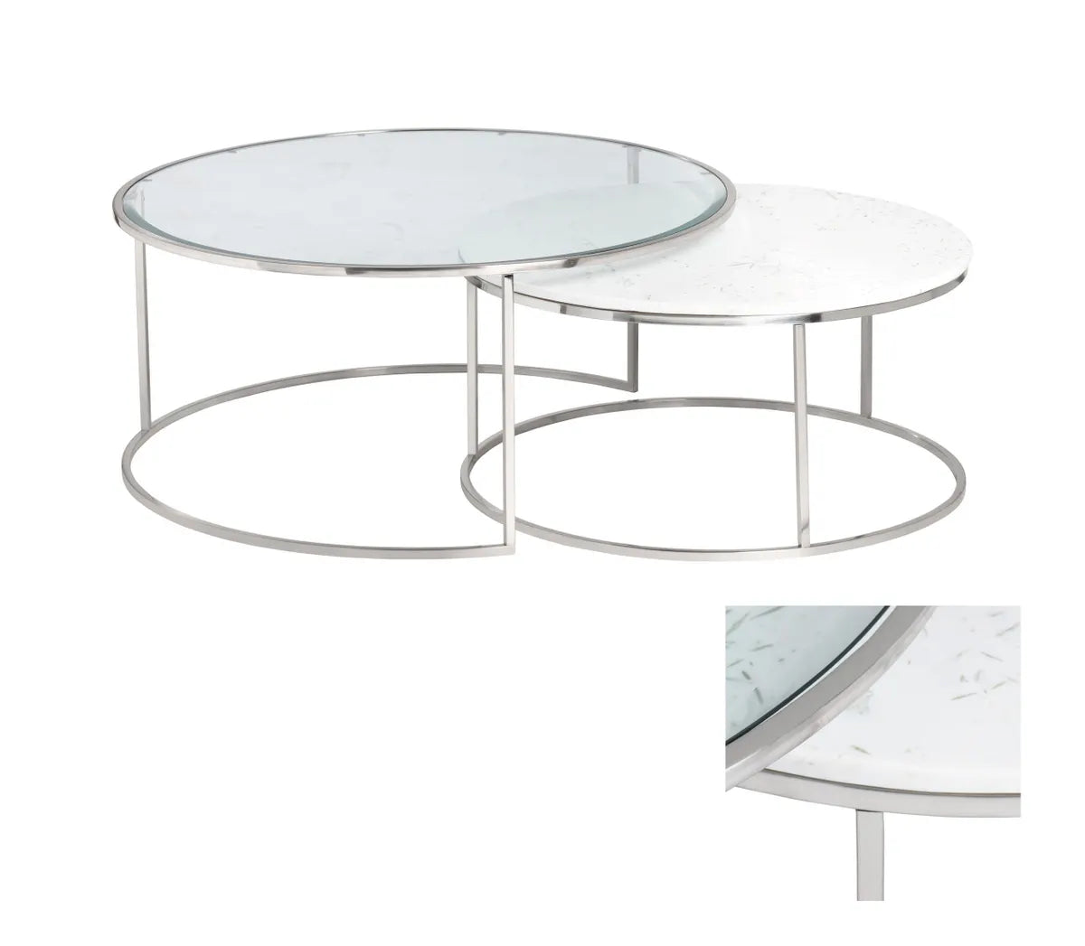 Mayfriar Nesting Glass & Marble Cocktail or Coffee Tables (2-Tables)