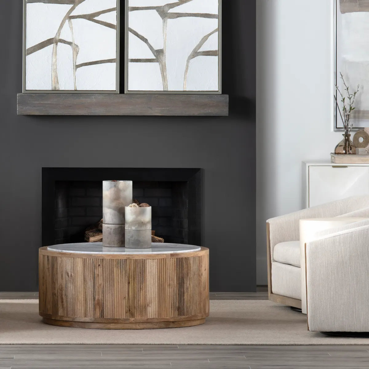Cranbrook Fluted Marble Round Cocktail or Coffee Table