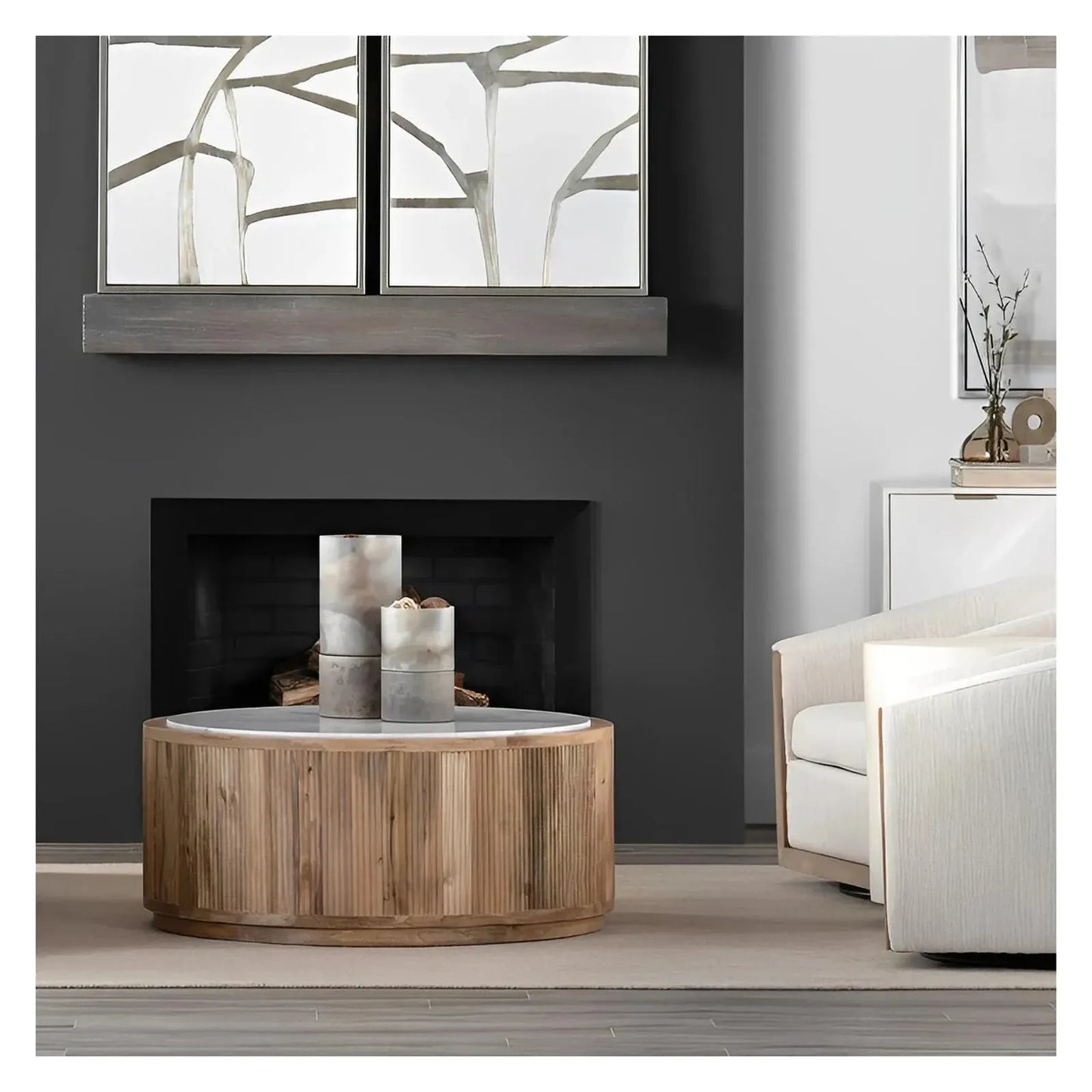 Cranbrook Fluted Marble Round Cocktail or Coffee Table