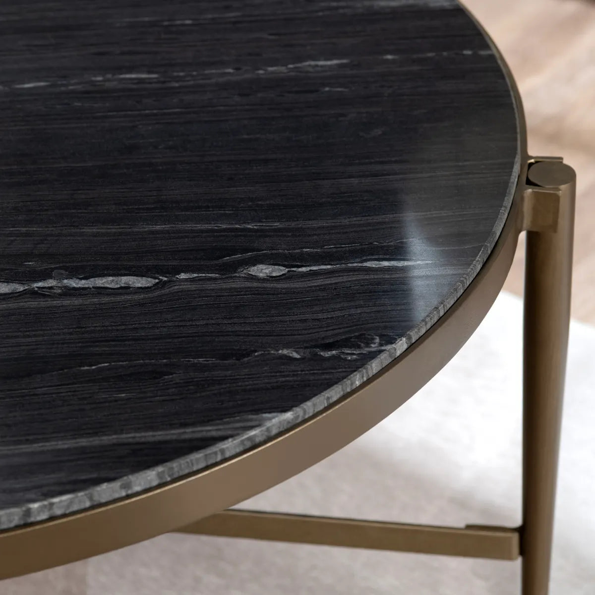 Somerset Black Marble Round Cocktail or Coffee Table