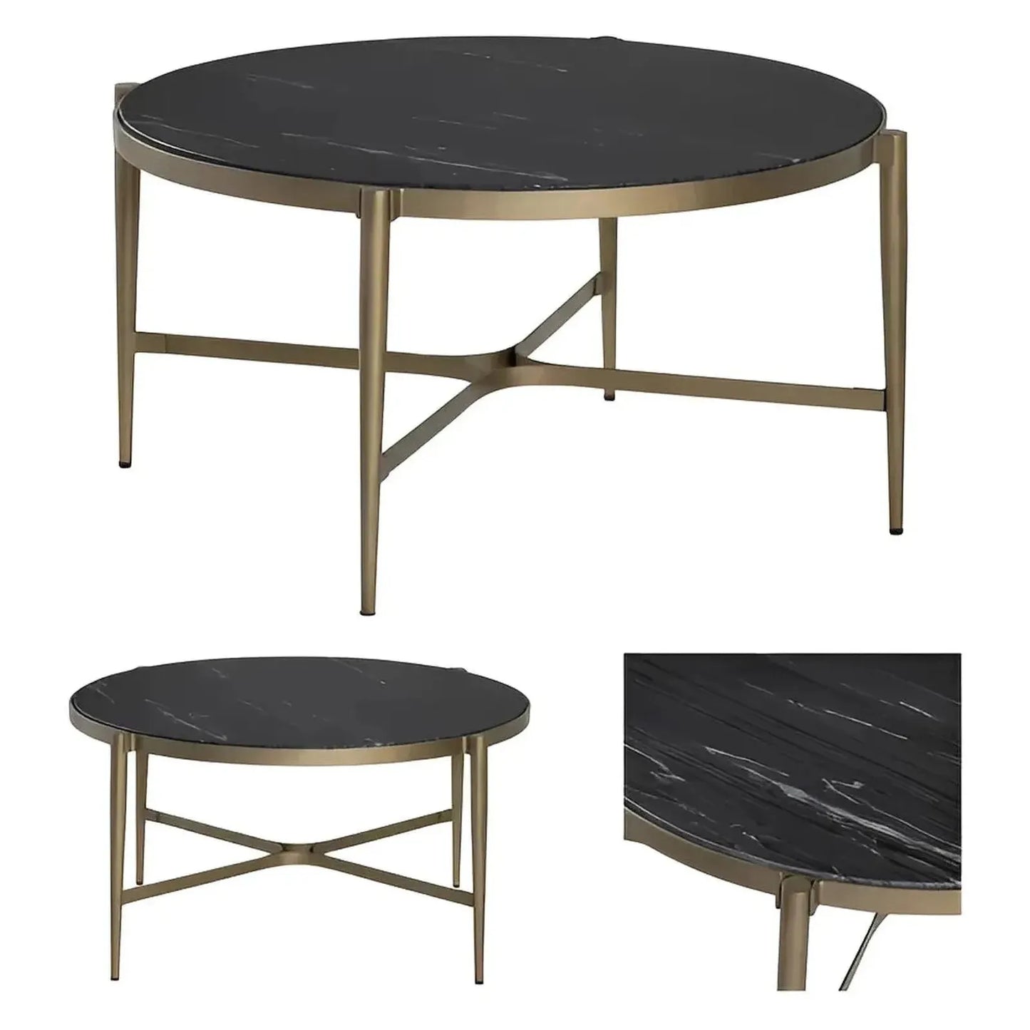 Somerset Black Marble Round Cocktail or Coffee Table