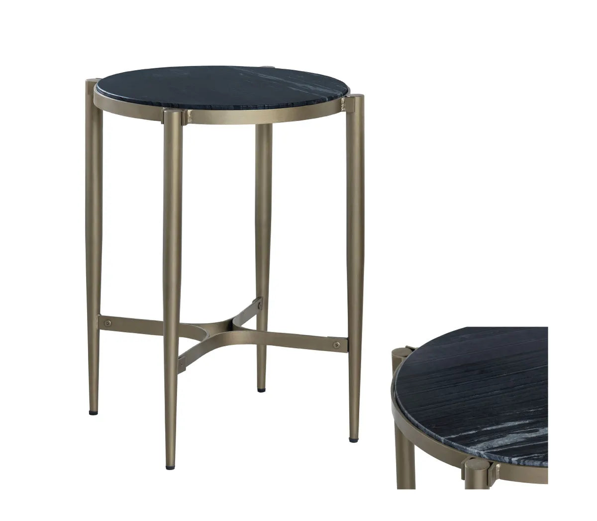 Somerset End Table (Set of 2) - Round - Metal Frame - Marble Top