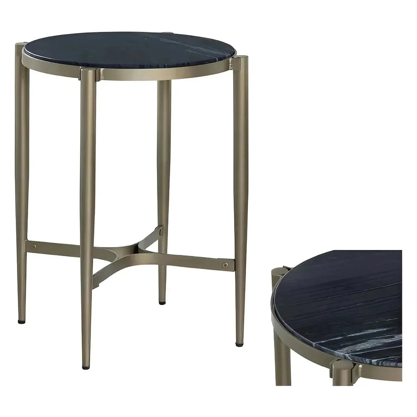 Somerset End Table (Set of 2) - Round - Metal Frame - Marble Top