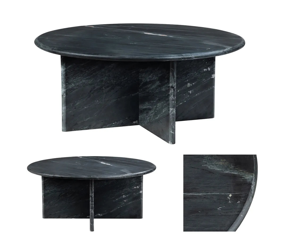 Stirling Round Black Marble Cocktail or Coffee Table
