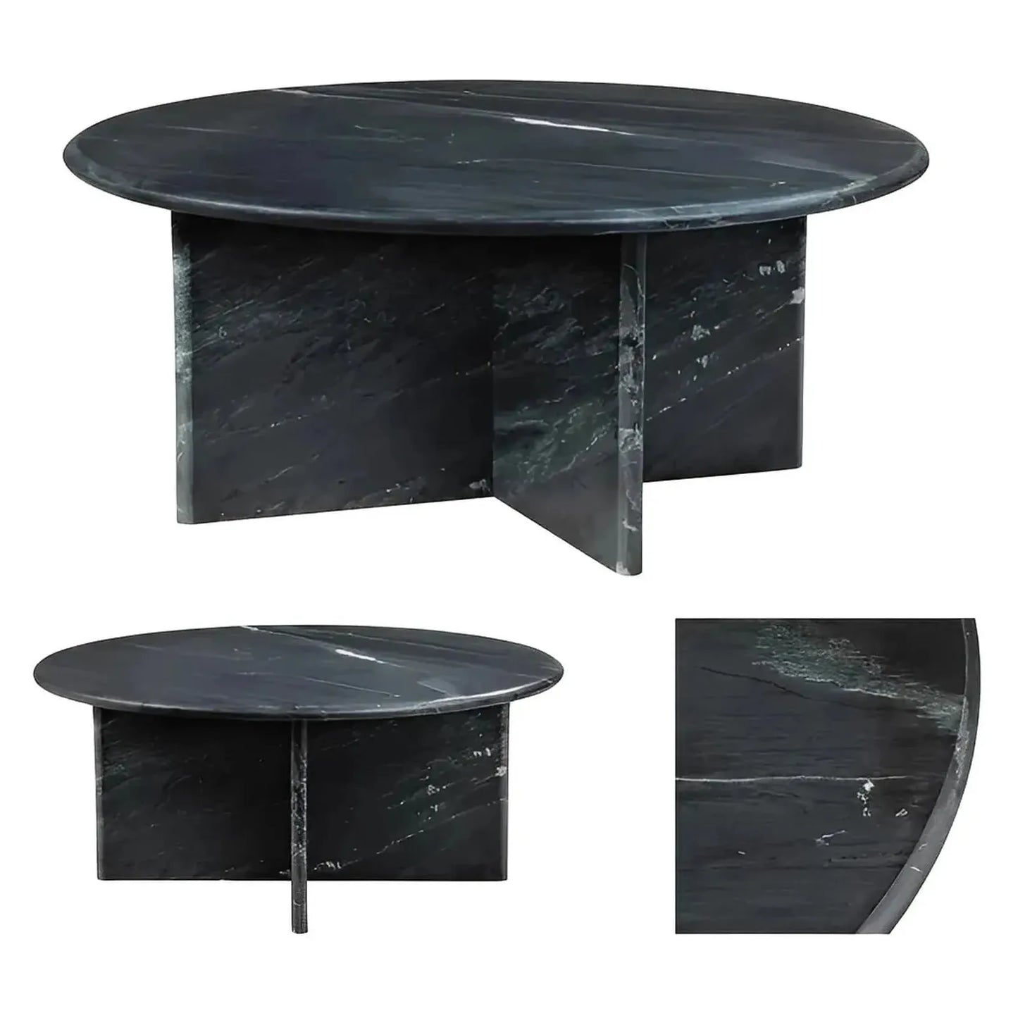 Stirling Round Black Marble Cocktail or Coffee Table